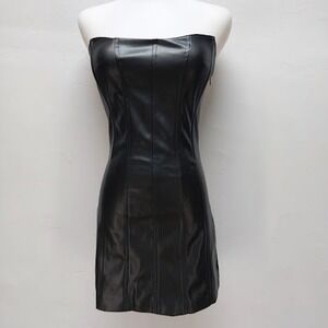 Tiger Mist Cayenne PU Dress Women's S Black Strapless Faux Leather Mini Baddie